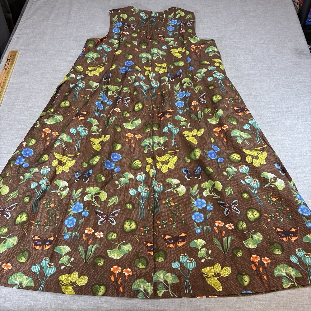 J.McLaughlin Silk Cotton Butterfly Ginkgo Maxi Dress Brown Floral XL NO BELT - Picture 8 of 14